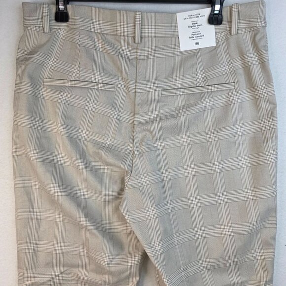 H&M Ankle-Length Plaid Slacks Size 14 Beige Checkered Preppy Academia New - Picture 6 of 10